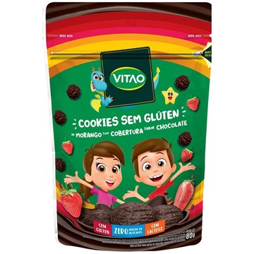 Imagem de Biscoito vitao kids s/ Glúten Cookies Cacau Cobertura Morango 80g