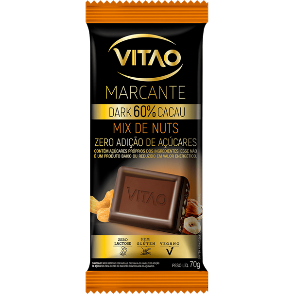 Imagem de Chocolate Meio Amargo Zero com Mix Nuts Vitao 70g