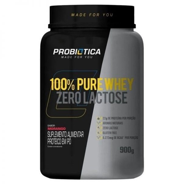 Imagem de Proteina 100% Pure Whey  Zero Lactose - Probiotica Morango 900g