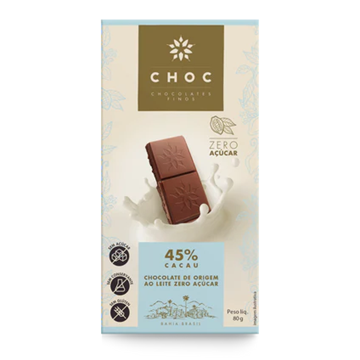 Imagem de CHOC chocolate 45% cacau ao leite Zero Açúcar 80g